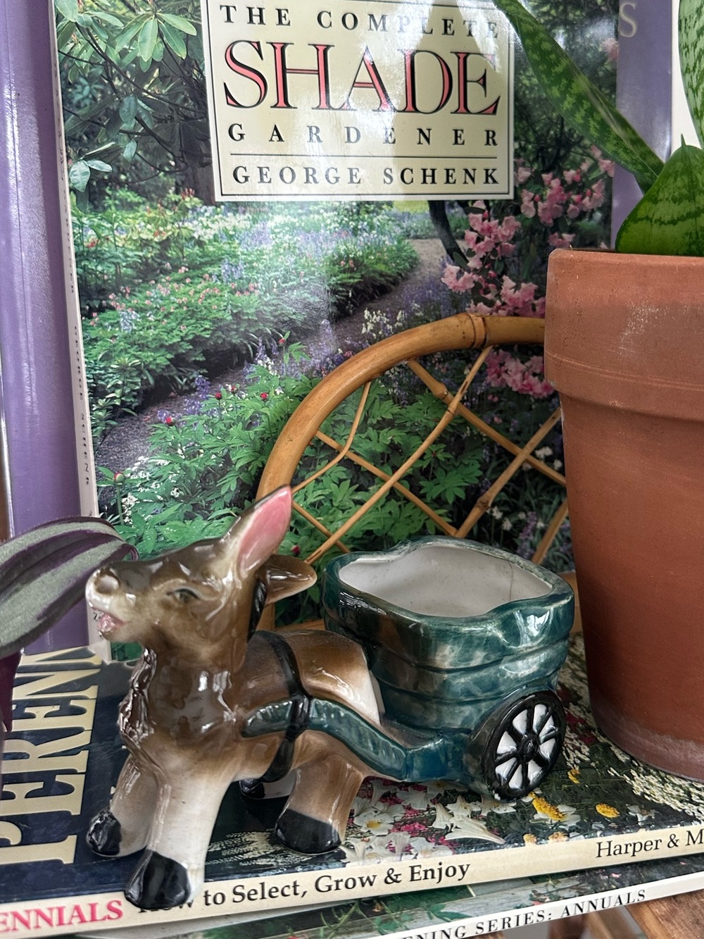 Ceramic Donkey Planter – Green & Brown
